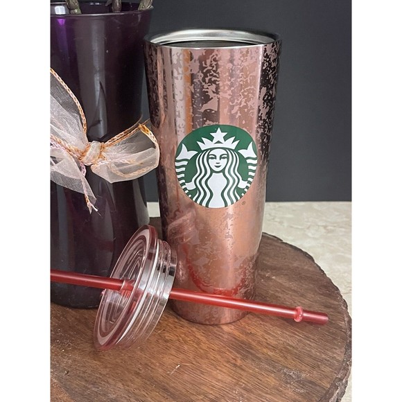Starbucks Rose Gold/ Copper Stainless Steel Metallic Glitter Cold Cup 16 oz - Picture 3 of 6